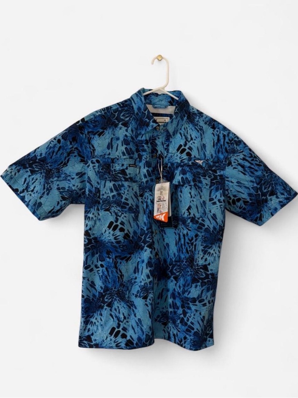 Men's Short Sleeve Fishing Shirt - Blue Abstract Print